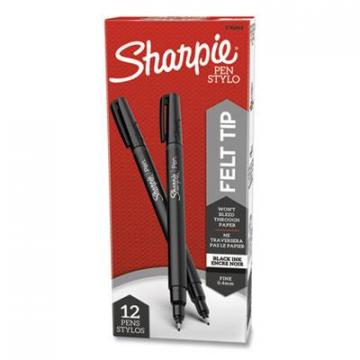 Sharpie Water-Resistant Ink Stick Plastic Point Pen, 0.88 mm, Black Ink, Black/Gray Barrel, Dozen