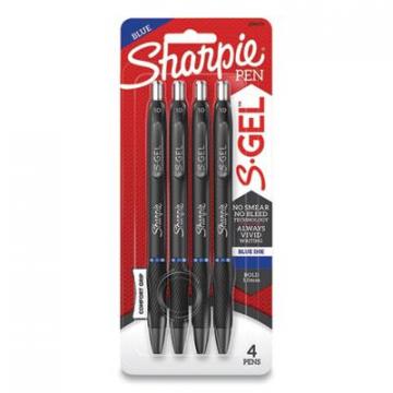 Sharpie S-Gel Retractable Gel Pen, Bold 1 mm, Blue Ink, Black Barrel, 4/Pack