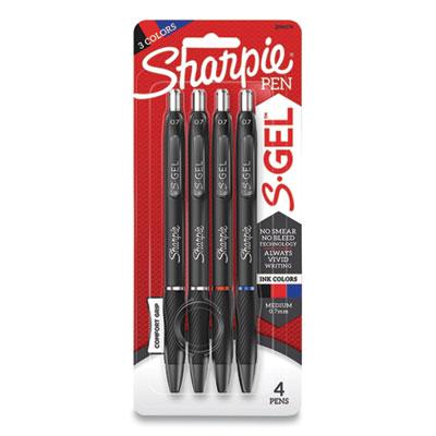 Sharpie S-Gel Retractable Gel Pen, Medium 0.7 mm, Assorted Ink, Black Barrel, 4/Pack