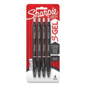 Sharpie S-Gel Retractable Gel Pen, Medium 0.7 mm, Black Ink/Barrel, 4/Pack