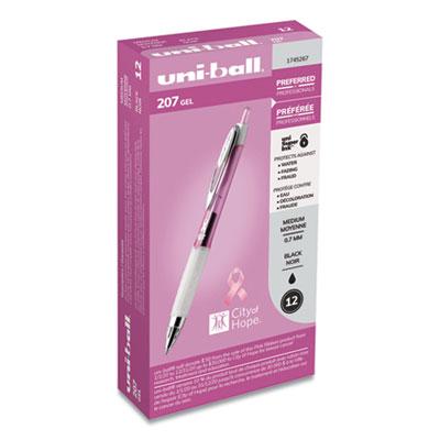 uni-ball Signo 207 Retractable Gel Pen, Bold 1 mm, Black Ink, Pink Barrel, Dozen