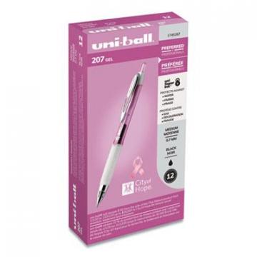 uni-ball Signo 207 Retractable Gel Pen, Bold 1 mm, Black Ink, Pink Barrel, Dozen