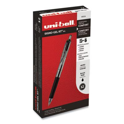 uni-ball Signo Retractable Gel Pen, Micro 0.38mm, Black Ink, Clear Barrel, Dozen