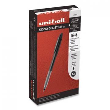 uni-ball Signo Stick Gel Pen, Medium 0.7 mm, Black Ink/Barrel, Dozen