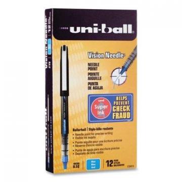 uni-ball VISION Roller Ball Pen, Stick, Micro 0.5 mm, Blue Ink, Black/Blue Barrel, 12/Pack