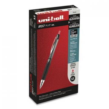 uni-ball 207PLUS+ Retractable Gel Pen, Medium 0.7 mm, Red Ink, Black Barrel, Dozen