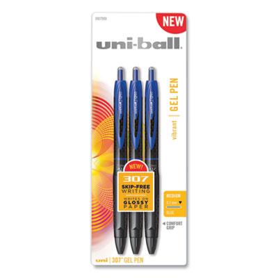 uni-ball 307 Retractable Gel Pen, Medium 0.7 mm, Blue Ink/Barrel, 3/Pack