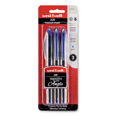 uni-ball AIR Porous Rollerball Pen, Medium 0.7 mm, Blue Ink, Black/Blue Barrel, 3/Pack