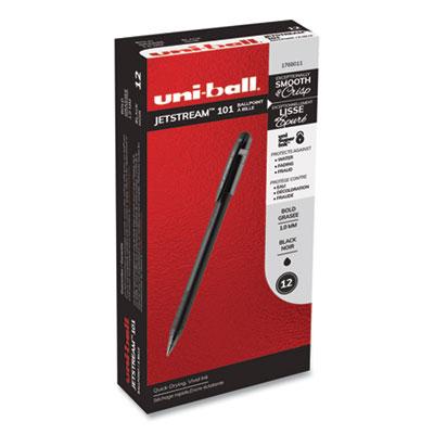 uni-ball Jetstream 101 Roller Ball Pen, Stick, Bold 1 mm, Black Ink, Black Barrel, Dozen