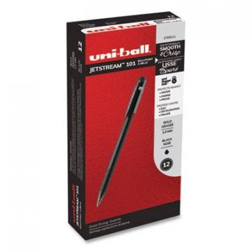 uni-ball Jetstream 101 Stick Roller Ball Pen, Bold 1 mm, Black Ink/Barrel, Dozen