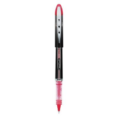 uni-ball VISION ELITE Stick Roller Ball Pen, Super-Fine 0.5mm, Red Ink, Black/Red Barrel