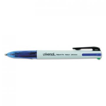 Universal Retractable Ballpoint Pen, Black/Blue/Green/Red Ink, White/Trans Blue Barrel, 3/Pack