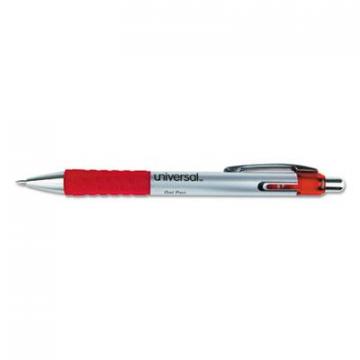 Universal Comfort Grip Retractable Gel Pen, Medium 0.7mm, Red Ink, Silver Barrel, Dozen