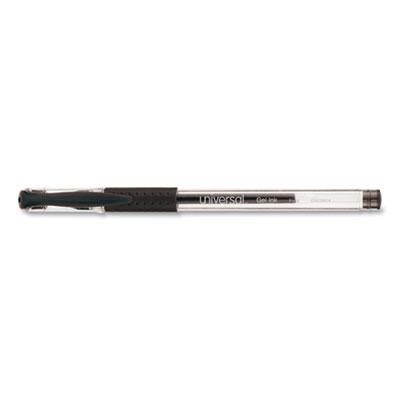 Universal Comfort Grip Stick Gel Pen, Fine 0.5mm, Black Ink, Clear Barrel, Dozen