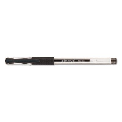 Universal Comfort Grip Stick Gel Pen, Medium 0.7mm, Black Ink, Clear Barrel, 60/Pack