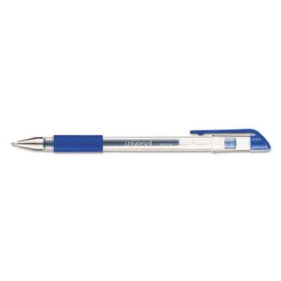 Universal Comfort Grip Stick Gel Pen, Medium 0.7mm, Blue Ink, Clear Barrel, Dozen