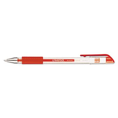 Universal Comfort Grip Stick Gel Pen, Medium 0.7mm, Red Ink, Clear Barrel, Dozen