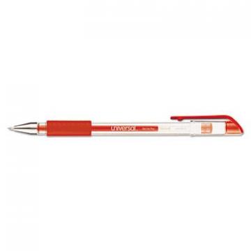 Universal Comfort Grip Stick Gel Pen, Medium 0.7mm, Red Ink, Clear Barrel, Dozen