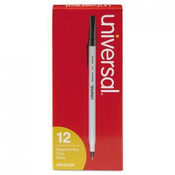 Universal Stick Ballpoint Pen, Fine 0.7mm, Black Ink, Gray Barrel, Dozen
