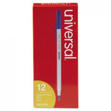Universal Stick Ballpoint Pen, Fine 0.7mm, Blue Ink, Gray Barrel, Dozen
