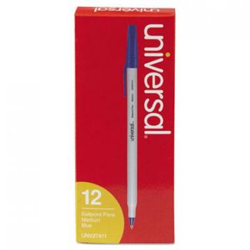 Universal Stick Ballpoint Pen, Medium 1mm, Blue Ink, Gray Barrel, Dozen