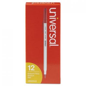 Universal Stick Ballpoint Pen, Medium 1mm, Red Ink, Gray Barrel, Dozen