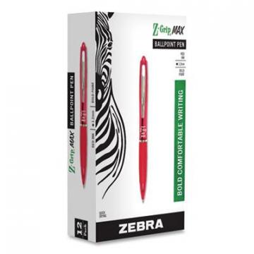Zebra Z-Grip MAX Retractable Ballpoint Pen, Bold 1.2mm, Red Ink, Translucent Red Barrel, Dozen