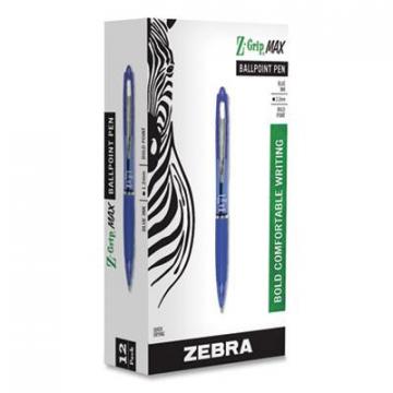 Zebra Z-Grip MAX Retractable Ballpoint Pen, 1.2mm, Blue Ink, Translucent Blue Barrel, Dozen