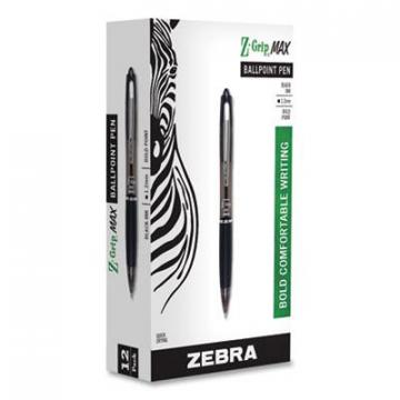 Zebra Z-Grip MAX Retractable Ballpoint Pen, 1.2mm, Black Ink, Translucent Black Barrel, Dozen