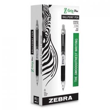 Zebra Z-Grip Plus Retractable Ballpoint Pen, Medium 1mm, Black Ink/Barrel, Dozen