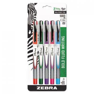 Zebra Z-Grip Flight Stick Ballpoint Pen, Bold 1.2mm, Assorted Fashion Ink/Barrel, 5/Pack