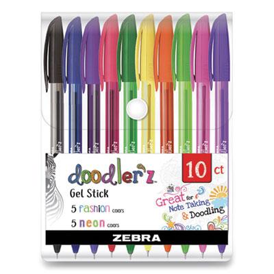 Zebra Doodler'z Stick Gel Pen, Bold 1 mm, Assorted Ink, Assorted Barrels, 10/Pack