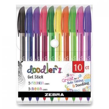 Zebra Doodler'z Stick Gel Pen, Bold 1 mm, Assorted Ink, Assorted Barrels, 10/Pack