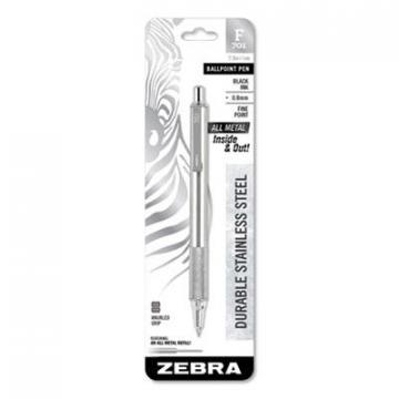Zebra F-701 Retractable Ballpoint Pen, 0.7mm, Black Ink, Stainless Steel/Black Barrel