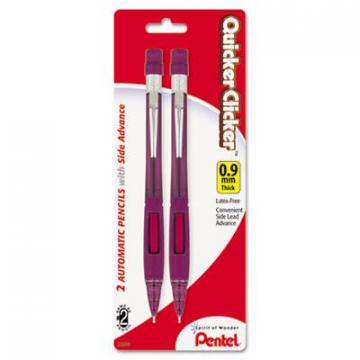 Pentel Quicker Clicker Mechanical Pencil, 0.9 mm, HB (#2.5), Black Lead, Burgundy Barrel, 2/Pack