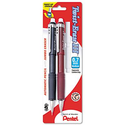 Pentel Twist-Erase III Mechanical Pencil, 0.7 mm, HB (#2.5), Black Lead, Assorted Barrel Colors