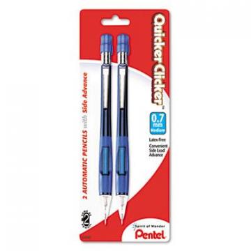 Pentel Quicker Clicker Mechanical Pencil, 0.7 mm, HB (#2.5), Black Lead, Blue Barrel, 2/Pack
