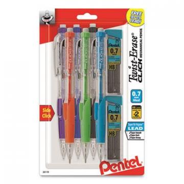 Pentel Twist-Erase CLICK Mechanical Pencil, 0.7 mm, HB (#2.5), Black Lead, Assorted Barrel Colors