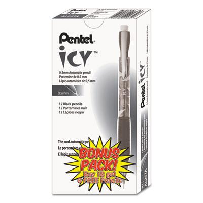 Pentel Icy Mechanical Pencil, 0.5 mm, HB (#2.5), Black Lead, Transparent Smoke Barrel, 24/Pack