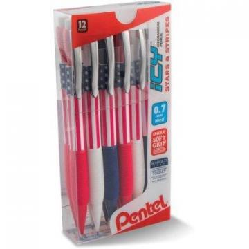 Pentel Icy Mechanical Pencil, 0.7 mm, HB (#2.5), Black Lead, Blue/Red/White Barrel, Dozen