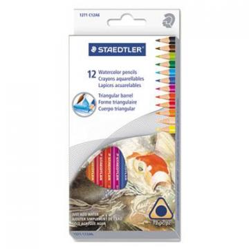 Staedtler Triangular Watercolor Pencil Set, 2.9 mm, H (#3), Assorted Lead/Barrel Colors, Dozen