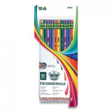 Dixon Ticonderoga Pencils, HB (#2), Black Lead, Assorted Barrel Colors, 10/Pack