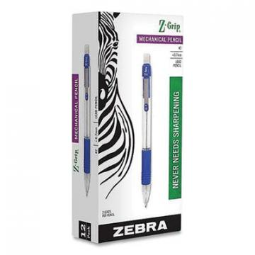 Zebra Z-Grip Mechanical Pencil, 0.7 mm, HB (#2), Black Lead, Clear/Blue Grip Barrel, Dozen