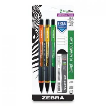 Zebra Z-Grip Plus Mechanical Pencil, 0.7 mm, HB (#2), Black Lead, Assorted Barrel Colors, 3/Pack