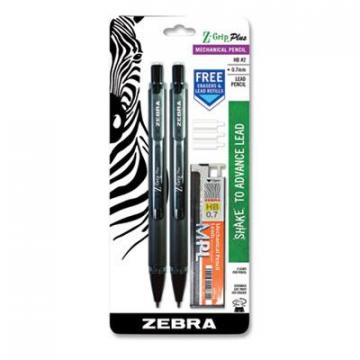 Zebra Z-Grip Plus Mechanical Pencil, 0.7 mm, HB (#2), Black Lead, Black Barrel, 2/Pack