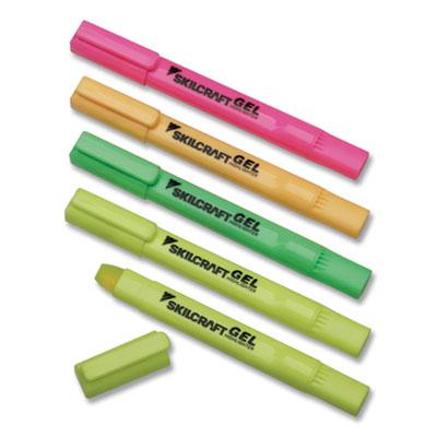 AbilityOne SKILCRAFT Gel Highlighter, Assorted Ink Colors, Chisel Tip, Assorted Barrel Colors, 5pk