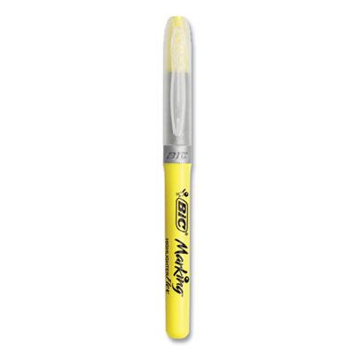 BIC Brite Liner Flex Tip Highlighters, Yellow Ink, Brush Tip, Yellow/Silver/Smoke Barrel, 3/Pack