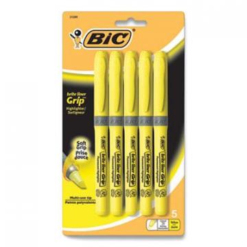 BIC Brite Liner Grip Pocket Highlighter, Chisel Tip, Fluorescent Yellow, 5/Pack