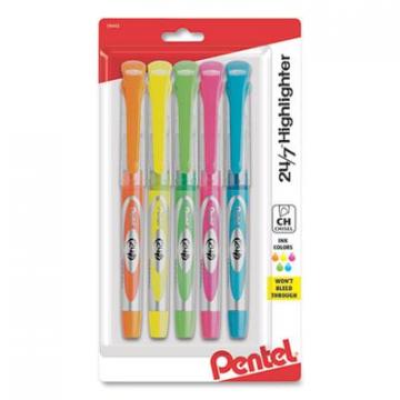 Pentel 24/7 Highlighters, Chisel Tip, Assorted Colors, 5/Set