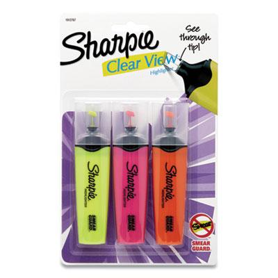 Sharpie Clearview Tank-Style Highlighter, Blade Chisel Tip, Assorted Colors, 3/Pack